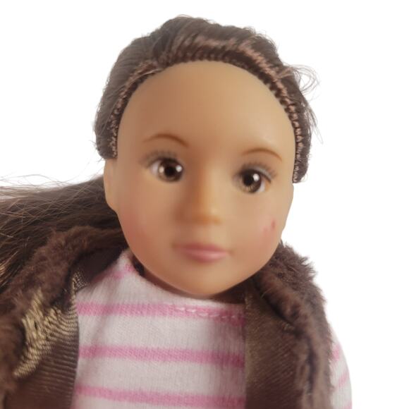 Our Generation 7-Inch Mini  Doll Pink Stripes & Faux Fur Vest Battat Collectible - Picture 4 of 10
